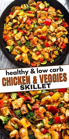 the healthy and low carb chicken and veggies skillet is ready to be eaten