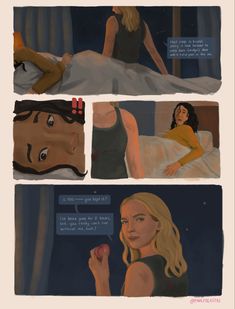 a comic strip with an image of a woman laying in bed