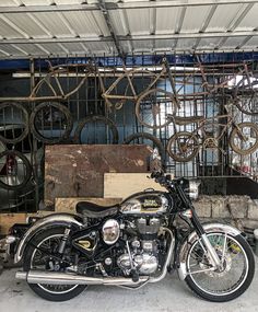 a motorcycle is parked in front of some bikes