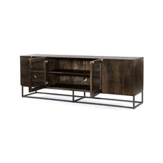 the sideboard is made out of wood and metal