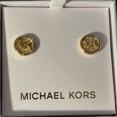 Nwt. Nib Michael Kors Formal Metal Jewelry, Formal Michael Kors Metal Jewelry, Michael Kors Gold Round Jewelry, Classic Round Michael Kors Jewelry, Michael Kors Necklace, Michael Kors Earrings, Gold Heart Earring, Rose Gold Earrings Studs, Rose Gold Studs