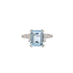 2.5ct Aquamarine Ring w Earth Mined Diamonds in Solid 14K White Gold | EM 9x8mm Emerald-cut Aquamarine Topaz Ring In White Gold, Formal Emerald-cut Aquamarine Diamond Ring, Blue Aquamarine Emerald-cut Diamond Ring, Emerald-cut Aquamarine Rings For Gift, Aquamarine Crystal Ring With Accent Stones, Gift, Designer Silver Jewellery, Jewelry Showcases, Birthstone Gifts, Aquamarine Gemstone