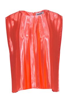 This Partow pleated top is a summer-essential for your Barbie dream closet! Designed in a dreamy bright orange hammered satin and a cute pleated silhouette, you'll be styling and profilin' all season long. Go glam when paired with a fun heel and statement jewelry! Size 6 100% Polyester Unlined Invisible zipper back Pleated detail Sleeveless Minor snags on satin Minor blemish on front left bust Bust (un-stretched) 40" Waist (un-stretched) 40" Shoulder to hem 23" Pleated Summer Party Tops, Summer Party Pleated Tops, Pleated Tops For Summer Parties, Fun Heels, Pleated Top, Pleat Top, Summer Essential, Barbie Dream, Buy Shoes Online