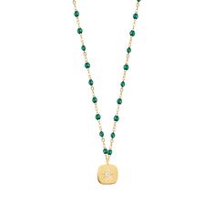 Gigi Clozeau - Miss Gigi Emerald diamond necklace, Yellow Gold, 16.5 Elegant Emerald Necklace With Beaded Chain, Elegant Emerald Necklace With Beaded Chain For Gifts, Luxury Beaded Chain Necklace As Gift, Luxury Beaded Chain Necklace For Gifts, Gigi Necklace, Emerald Diamond Necklace, Sparkling Diamond, Emerald Diamond, Sparkle Diamonds