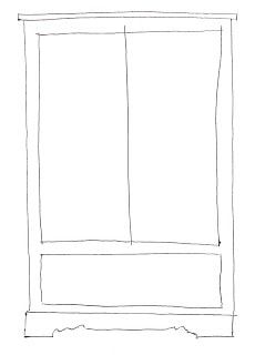 a drawing of an open window on a white background, with the outline drawn to it