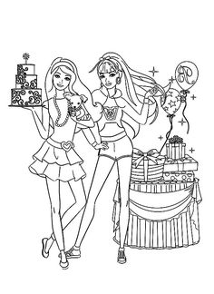 two barbie dolls holding a birthday cake