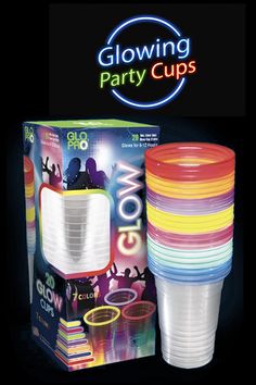 glow party cups are stacked on top of each other