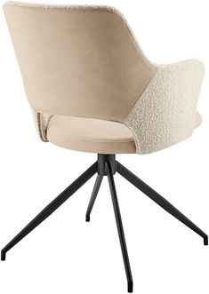 an upholstered chair with black legs and a beige seat