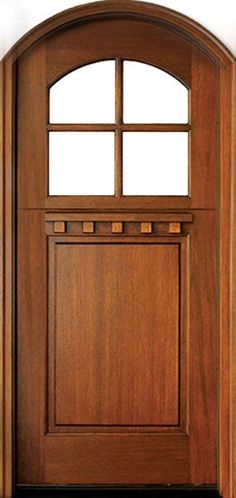 80" Craftsman Mahogany 1 Panel TDL 4 Lite Arched Single Door/Arch Top, Dutch Door Rounded Wood Front Door, Arched Front Door Entryway, Craftsman Front Door, Door Redo, Craftsman Doors, Dutch Doors Exterior, Door Arch, Arched Front Door, Impact Doors