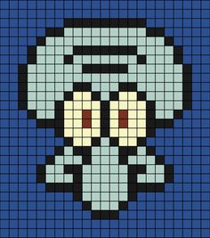 a pixellated image of a skull wearing headphones on a blue background with black squares