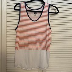 Orange And Navy Striped Tank Top From Urban Outfitters. Nwt. Orange Stripes With Navy Trim And Navy Thread Detail. Boyfriend-Type Fit. 26” Length. Perfect For Auburn, Uva Or Florida/Uf Students Or Fans! Casual Striped Tank Top For Everyday, Casual White Tank Top, White Casual Lace Tank Top, Urban Outfitters Cotton Tank Top For Summer, Casual Striped Tank Top, White Cotton Tank Top For Vacation, Urban Outfitters Cotton Tank Top For Vacation, Casual Striped Cotton Tank Top, Sporty Striped Tank Top For Summer