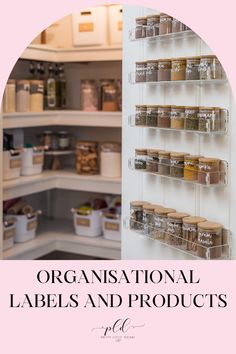 an organized pantry with spice jars and containers