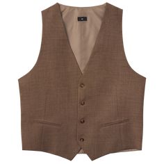 A brown stretch wool blend vest with buttons and a back adjuster. Suits For Men Wedding Classy, Brown Suits For Men Wedding, Suits For Men Wedding, Brown Suits For Men, Vest With Buttons, Suit For Men Wedding, Gray Wool Coat, Wedding Classy, Brown Vest