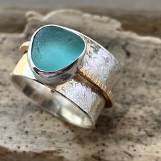 The Meditation Ring | Sea Glass Ring – Kate Samson Design Emeralds Rings, Mixed Metal Ring, Beach Wedding Jewelry, Mixed Metal Rings, Sea Jewelry, Box With Ribbon, Meditation Rings