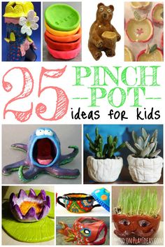 Easy to follow pinch pot projects for kids. Pinch Pot Ideas, Clay Pinch Pots, Clay Projects For Kids, Classe D'art, Clay Lesson, Clay Crafts For Kids, Kids Clay, Pinch Pot, Air Dry Clay Projects