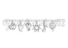 an image of a line of cartoon characters hanging on a clothesline with the word disney written