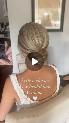 Kristen Okaly on Instagram: "Danielle 🤍 classic low buns always 🫶🏻 Mua @byalyssaa  . @sexyhair powder play . #bridalbun #updotutorial #njbridalhair #njhairstylist #updoeducator #njbride #brideinspiration #weddingreels #bridereels #parkchateauwedding #bridalhairstyle #classicbridalhair #bridalhairideas #njweddings #updoideas #bridetobe2025" Wedding Low Bun Hairstyles How To, Low Messy Bun Front View, Low Hairstyles Wedding, Bun Hair Updos, Bridal Hair Low Bun Blonde, Bridal Buns Low, Low Bun Wedding Hair Step By Step, Low Bun With Front Pieces Curled, Simple Bridal Low Bun