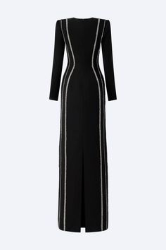 This dress offers a classic and sophisticated look. The form-fitting silhouette flatters all body types and crepe fabric provides comfort while still making a statement. For a timeless style, this dress is a must-have. Tailoring Techniques, Corset Midi Dress, Mean Blvd, Floor Length Dress, Ankle Length Dress, Full Dress, Square Neck Dress, Floor Length Dresses, Long Sleeve Bodycon