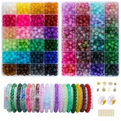 several different colors of beads in a plastic container with various sizes and shapes to choose from