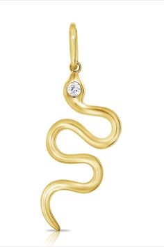 14k GOLD .04 CT GENUINE DIAMONDS 1" IN LENGTH Solid Snake, Yellow Gold