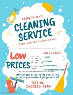 the flyer for cleaning service is shown