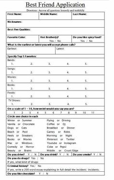 the best friend application form is shown