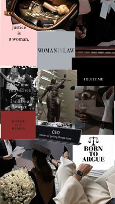 a collage of images with women in law, justice and human rights on them