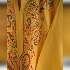 New Yellow Chikankari Multi Embroidery Kurta Size M Hand Embroidered Bust Measures 40" ,Pit To Pit 20" Length Approx 35" Yellow Traditional Wear With Straight Kurta And Floral Embroidery, Yellow Traditional Wear With Floral Embroidery And Straight Kurta, Bohemian Kurta With Intricate Embroidery In Mulmul, Jamawar Kurta With Motifs For Festivals, Multicolor Embroidered Kurta With Motifs For Traditional Ceremonies, Embroidered Traditional Kurta With Motifs, Traditional Salwar Kameez With Floral Embroidery, Traditional Salwar Kameez With Floral Embroidery For Festivals, Traditional Floral Embroidered Salwar Kameez For Festivals