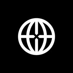 the globe logo is shown in white on a black background, it appears to be an inverted shape