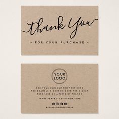 two business cards with the words thank you for your purchase