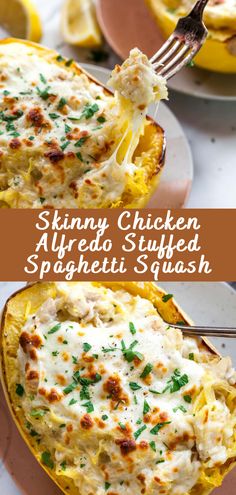 a stuffed spaghetti dish with chicken and cheese