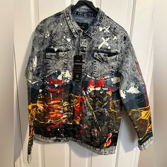 Reason “Born Legend” Jean Jacket, New With Tags, Reason Has The Most Comfortable Denim, This Is A Bad A Jacket, Graphics Are Painted On. Never Got To Wear It. Jacket Is In Perfect Condition. Urban Denim Long Sleeve Outerwear, Urban Long Sleeve Denim Outerwear, Urban Style Long Sleeve Denim Outerwear, Fitted Denim Jacket For Winter Streetwear, Cotton Denim Jacket With Graphic Print, Long Sleeve Denim Jacket With Graphic Print, Urban Denim Outerwear For Fall, Casual Spring Outerwear With Graphic Print, Relaxed Fit Long Sleeve Outerwear With Graphic Print