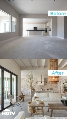 before and after pictures of an open floor plan