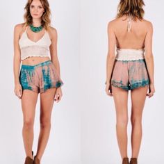 Urban Outfitters Raga Sweet Devotion Ruffle Tie Dye Shorts. Pull On Styling. 100% Viscose. Made In India. Machine Wash Cold And Lay Flat To Dry. Size Medium. New Without Tags. Approximate Measurements: Inseam- 3 1/2" Rise-11" Waist Laying Flat-17." Pom Pom Shorts, Wrap Shorts, Faux Leather Mini Skirt, Flowy Shorts, Pink Paisley, Tie Dye Shorts, Tie And Dye, Embroidered Shorts, Elastic Waist Shorts