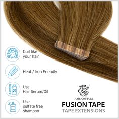 Straight Tape Hair ExtensionHair Couture Tape Extension voted #1 Tape Extension by Beauty Store Business 3 years in a row since 2015!Most demanded Tape Extension by professionals and consumers in the industry. 100% Human Remy Hair with Medical Grade Adhesive Bond Tape.- 18pcs (9 Sandwiches)- Clean Installation and Removal Process- No Heat or Equipment necessary- No Residue with Medical Grade Adhesive Hair Couture, Tape Hair Extensions, Hair Extension Shop, Couture Hairstyles, Tape In Extensions, Tape In Hair Extensions, Hair Collection, No Heat, Hair Serum