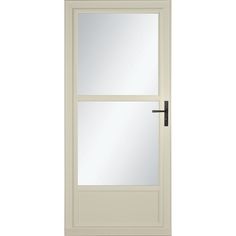 a white door with two windows on each side