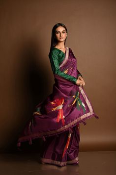 Featuring intricate Zari abstract motifs, this luxurious handloom silk saree in wine purple is perfect for making a sophisticated statement. Ideal for special occasions. Traditional Purple Cotton Silk Pre-draped Saree, Festive Purple Cotton Silk Pre-draped Saree, Festive Purple Pre-draped Cotton Silk Saree, Festive Purple Tussar Silk Pre-draped Saree, Purple Cotton Silk Pre-draped Saree, Purple Silk Handloom Pre-draped Saree, Purple Cotton Silk Pre-draped Saree With Pallu, Elegant Handloom Purple Pre-draped Saree, Elegant Purple Handloom Pre-draped Saree