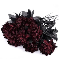 PRICES MAY VARY. GREAT DECOR FOR HALLOWEEN: These artificial dahlias flowers can always remain fresh looking over time. They are great decor for you Halloween party. FLOWER ARRANGEMENT: With durable and bendable plastic stem, silk wine red bouquet are easy to fit different style decoration. You can DIY your own style decoration by matching it with other artificial flowers and greenery. PREMIUM MATERIALS: The dahlias flower and stem was made of high quality silk and the stem was with steel wire i Jewel Tone Paper Flowers, Artificial Burgandy Ans Black Flowers, Burgundy Purple Bridal Bouquet, Cheap Winter Wedding Flowers, Christmas Wedding Flower Calla Ly, Nightmare Before Christmas Wedding Theme Flowers, Flowers For Bridal Shower In December, Harvest Table Centerpieces, Festival Table