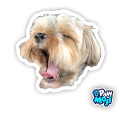 a sticker of a dog with its tongue out and it's mouth open