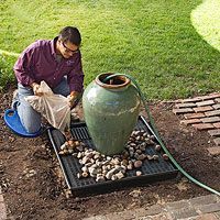 DIY Outdoor Fountain Pergola Diy, Garden Water Feature, Diy Garden Fountains, Diy Fountain, Backyard Water Feature, Outdoor Fountain