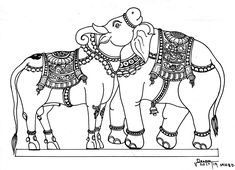 an elephant and its baby standing next to each other in black and white coloring pages