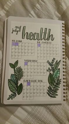 a calendar with plants on it and the words health written in cursive writing