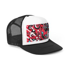 Claim your fashion-forward status with this playful Trucker Cap! Splashed with vibrant red and white, the cap boasts an eye-catching Pop Art pattern. Detailed with abstract shapes, thick black outlines, and trendsetting Ben-Day dots, it's a perfect blend of modern and sophisticated. Amplifying its charm are cartoon characters, dynamically styled to enhance your trendy look. The perfect balance of large and small elements ensures a visually striking creation. #PopArt #TruckerCap #FashionTrend #RedWhiteCap #CartoonCharacters #ModernDesign #SophisticatedStyle #EyeCatching #Playful #Trendy Ben Day Dots, Pop Art Patterns, Comic Styles, Abstract Shapes, Playful Design, Sophisticated Style, Vibrant Red, Trucker Cap, Cartoon Characters