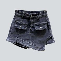 Make a bold statement this summer with our 2023 Summer Collection asymmetrical vintage denim skort! Crafted with premium quality denim and a sleek slim fit. it brings together contemporary fashion and nostalgic grunge in a unique way. Featuring a distinctive distressed pattern that exudes a raw. unfiltered essence. it's the perfect blend of elegance and attitude.Distinctive Features: Mid-waist: A mid-waist fit that sits comfortably and looks chic. Vintage: An iconic '90s grunge style that scream Trendy Denim Skort With Built-in Shorts, Edgy Dark Wash Denim Skirt For Summer, Trendy Cutoff Denim Skirt With Built-in Shorts, Edgy High-waisted Denim Skort, Edgy Mid-rise Denim Mini Skirt, Edgy Summer Denim Skirt With Pockets, Edgy Denim Mini Skirt For Summer, Edgy Skort With Pockets For Summer, Summer Streetwear Mini Skirt Shorts