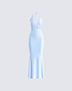 Prepare to be treated like royalty with this baby blue beaded maxi dress 💙 Made from beaded fabric, and complete with a mermaid silhouette, ruching details, and a low open back for an elegant, sleek, and top-tier look 🤩 Brown Halter Dress, Fuzzy Skirt, White Corset Dress, Dr Wardrobe, Black Lace Maxi Dress, Floral Lace Skirt, Beaded Maxi Dress, Beaded Fabric, Yellow Mini Dress