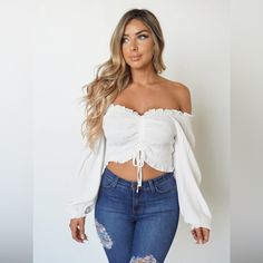 Can Be Worn On Or Off The Shoulder Smocked Mid Section Model Wearing Size Small True To Size Check Out Our Other Boutique Items To Bundle And Save! Section Model, White Boho Top, White Boho Tops, Boutique Items, On Or Off, Boho Top, Boho Tops, Smocking, Off The Shoulder