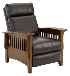 the recliner chair is made from wood and leather