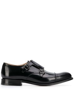 black leather polished finish side buckle fastening round toe branded insole low heel Churchs Shoes, Church's Shoes, Double Monk Strap Shoes, Monk Shoes, My Shoe Collection, Black Leather Oxfords, Double Monk Strap, Monk Strap Shoes, Leather Oxford Shoes