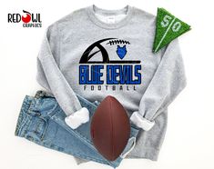 Football Shirt Blue Devil Shirt Blue Devil Football - Etsy Blue Long Sleeve T-shirt For School Spirit, Blue Long Sleeve Pre-shrunk Hoodie, Blue Long Sleeve Team Spirit Sweatshirt, Blue Team Spirit Sweatshirt With Team Name, Blue Long Sleeve Sweatshirt For Team Spirit, Blue Long Sleeve T-shirt With Team Spirit, Blue Long Sleeve Sweatshirt With Team Spirit, Blue Hoodie With Letter Print For Fans, Blue Hoodie With Letter Print For Fan Gear