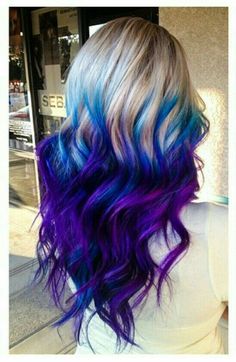 ~HQ<3~ Blonde Colorful Hair Ideas, Galaxy Hair Color Ombre, Purple And Blue Hair, Galaxy Hair Color, Blue Purple Hair